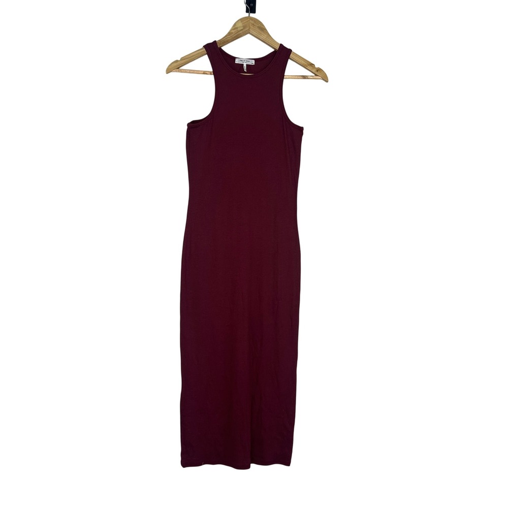 Rag‎ & Bone Cherry Cola Essie Ribbed Midi Dress Soft Cotton/Modal Peru Medium